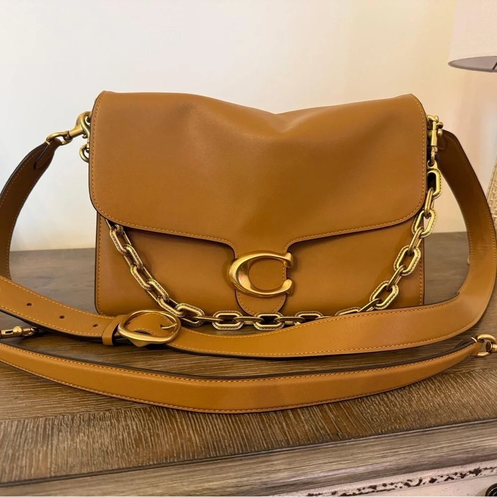 Coach Tabby Shoulder Bag With Chain / Tan Leather Gold Hardware Crossbody - New